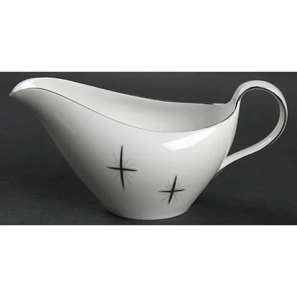 Fukagawa Arita 713 Cross Star Atomic MCM‎ Gravy Boat Sauce White Silver VTG